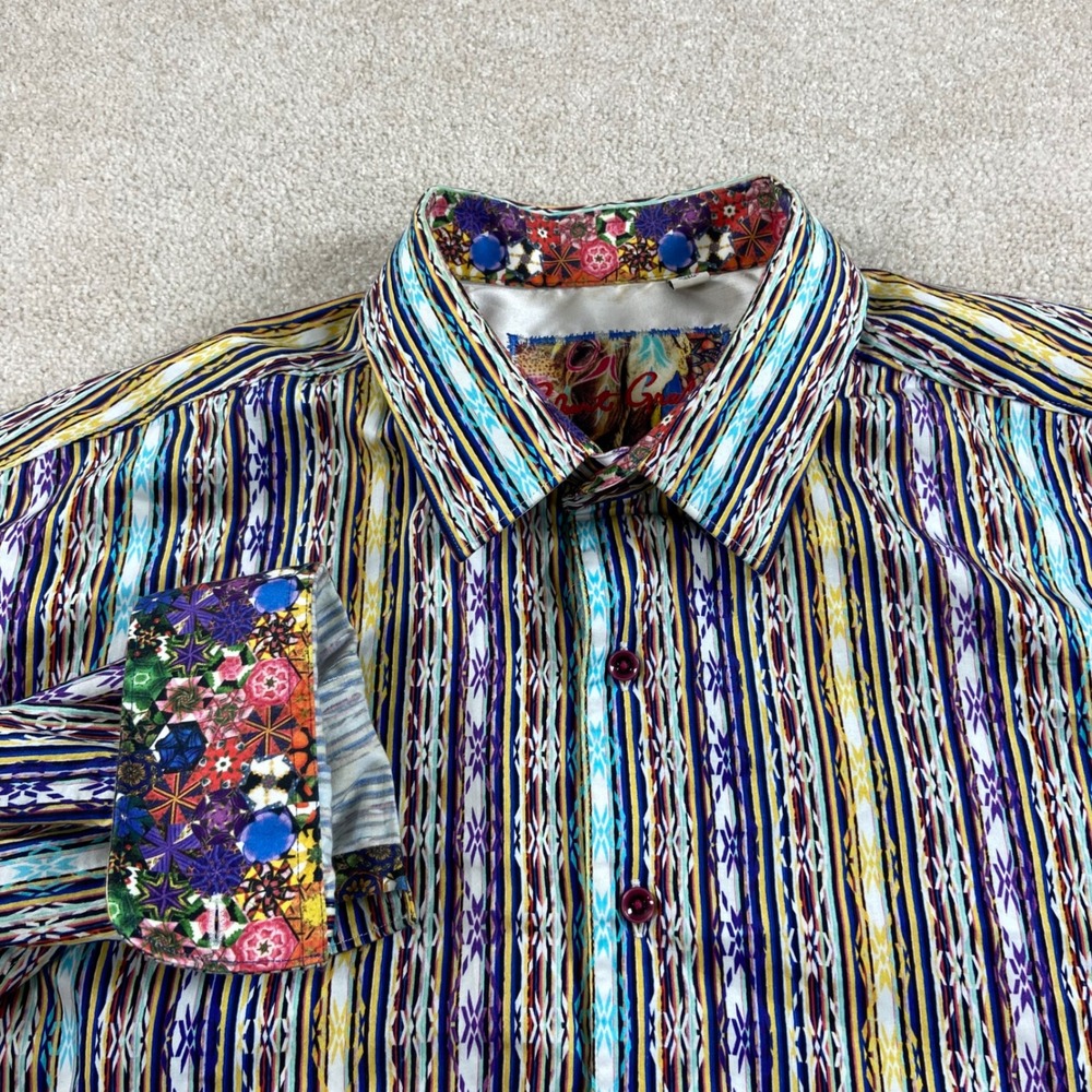 Robert Graham Button Down Shirt Mens 2XL Multicolor Stripe Flip Cuff